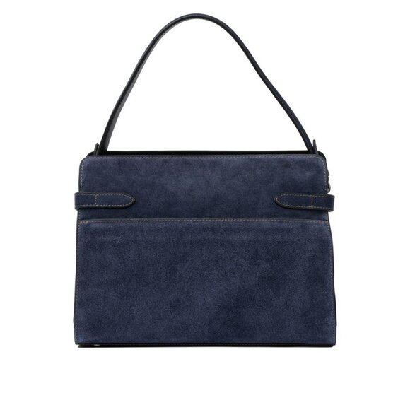 Le Tanneur Emie Large Shoulder Bag Prussian Blue Denim Suede Luxe Tote - Picture 2 of 9